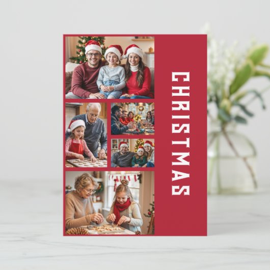 赤モダンエレガント五コラージュのクリスマス シーズンカード (スタンド正面)