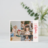 赤モダンエレガント五コラージュのクリスマス シーズンポストカード (スタンド正面)