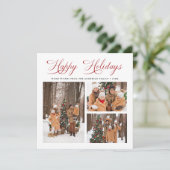 赤モダンエレガント文字ハッピーホリデー3写真 シーズンカード (スタンド正面)