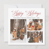 赤モダンエレガント文字ハッピーホリデー3写真 シーズンカード (正面)