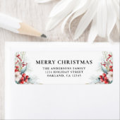 赤モダンエレガント果実 | 濃い緑のクリスマス ラベル (インサイチュ)