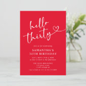 赤モダンエレガント白こんにちは30歳の誕生日パーティー 招待状 (スタンド正面)