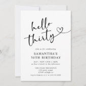 赤モダンエレガント白こんにちは30歳の誕生日パーティー 招待状 (正面)