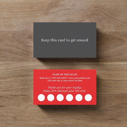 赤モダンエレガント白グレーサロン ロイヤリティカード