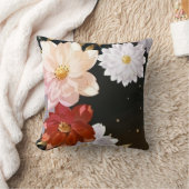赤モダンエレガント白ピンクフローラ クッション (ブランケット)
