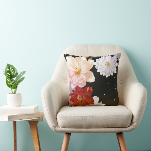 赤モダンエレガント白ピンクフローラ クッション (椅子)
