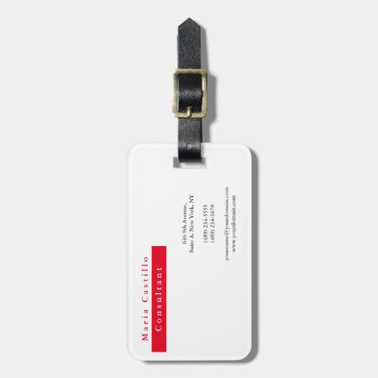 赤モダンエレガント白ミニマル主義者 ラゲッジタグ (正面縦)
