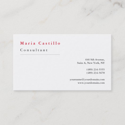 赤モダンエレガント白ミニマル平野 名刺 (正面)