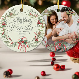 赤モダンエレガント緑クリスマスフローラリース セラミックオーナメント