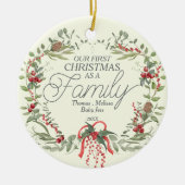 赤モダンエレガント緑クリスマスフローラリース セラミックオーナメント (正面)