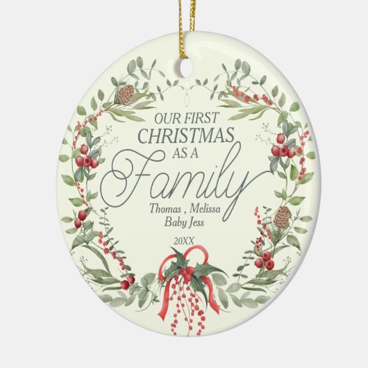 赤モダンエレガント緑クリスマスフローラリース セラミックオーナメント (左)