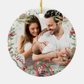 赤モダンエレガント緑クリスマスフローラリース セラミックオーナメント (裏面)