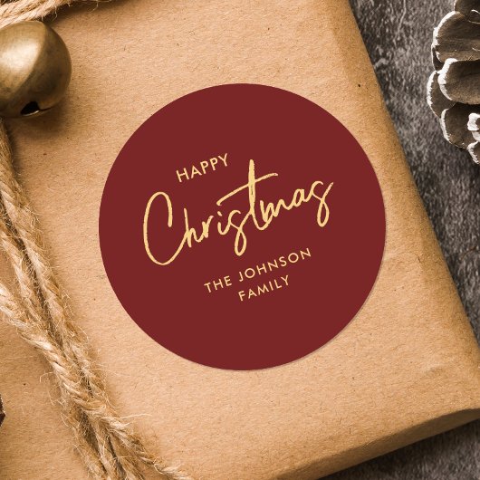 赤モダンエレガント金ゴールドクリスマス ラウンドシール