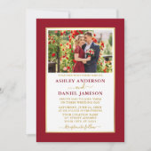 赤モダンエレガント金ゴールド結婚 招待状 (正面)