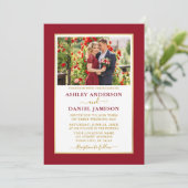 赤モダンエレガント金ゴールド結婚 招待状 (スタンド正面)