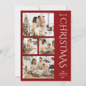 赤モダンエレガント4枚の写真コラージクリスマス シーズンカード (正面)