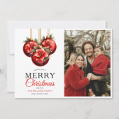 赤モダンオーナメントメリークリスマスフォト シーズンカード (正面)