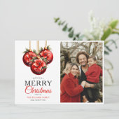 赤モダンオーナメントメリークリスマスフォト シーズンカード (スタンド正面)