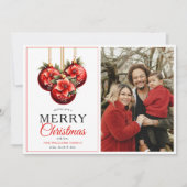 赤モダンオーナメントメリークリスマスフォト シーズンカード (正面)