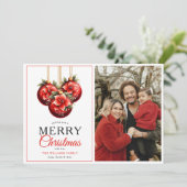 赤モダンオーナメントメリークリスマスフォト シーズンカード (スタンド正面)