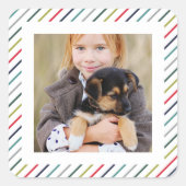 赤モダンカラフル緑のストライプ スクエアシール (正面)