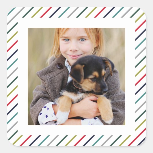 赤モダンカラフル緑のストライプ スクエアシール (正面)