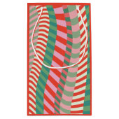 赤モダンカラフル緑ピンクのジオメトリックストライプ スモールペーパーバッグ (裏面)