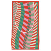 赤モダンカラフル緑ピンクのジオメトリックストライプ スモールペーパーバッグ (正面)