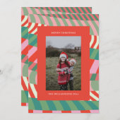 赤モダンカラフル緑ピンクの写真 シーズンカード (正面/裏面)