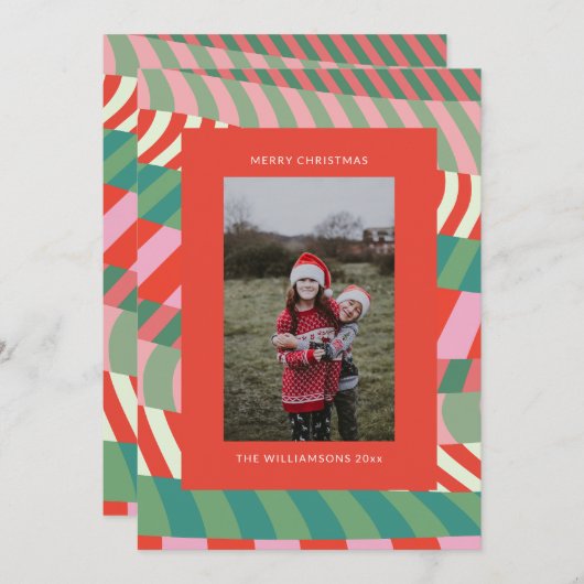 赤モダンカラフル緑ピンクの写真 シーズンカード (正面/裏面)