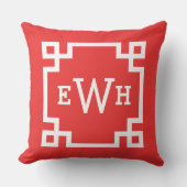 赤モダンギリシャ鍵カスタムモノグラム クッション (正面)