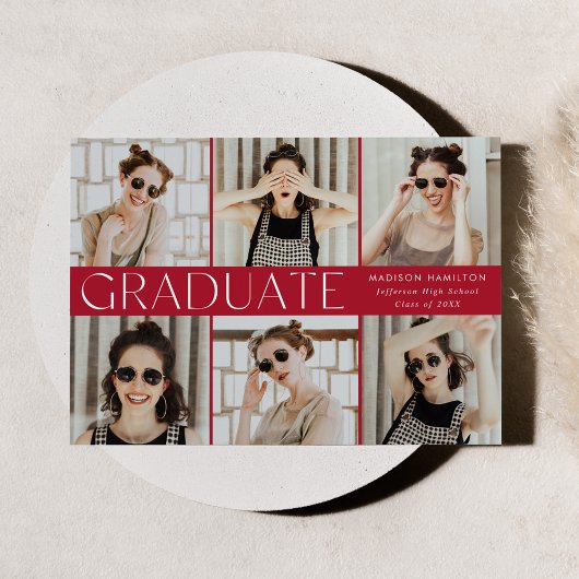 赤モダンクラシック12写真卒業 案内状