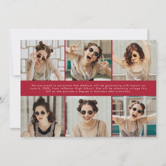 赤モダンクラシック12写真卒業 案内状 (裏面)