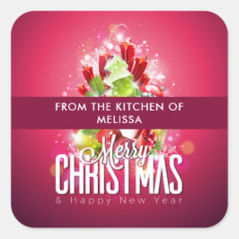赤モダンクリスマスグラフィックイラストレーションキッチン スクエアシール