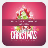 赤モダンクリスマスグラフィックイラストレーションキッチン スクエアシール (正面)