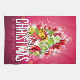 赤モダンクリスマスグラフィックイラストレーション キッチンタオル