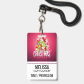 赤モダンクリスマスグラフィックイラストレーション バッジ (ストラップ付き表面)