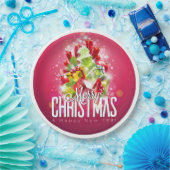 赤モダンクリスマスグラフィックイラストレーション ペーパープレート (パーティー)