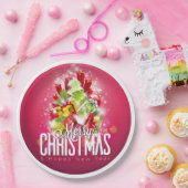 赤モダンクリスマスグラフィックイラストレーション ペーパープレート (パーティー)