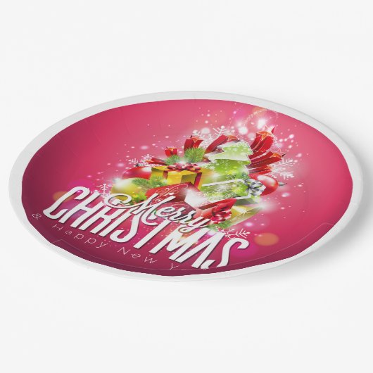 赤モダンクリスマスグラフィックイラストレーション ペーパープレート (アングル)