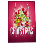 赤モダンクリスマスグラフィックイラストレーション ミディアムペーパーバッグ (正面)