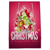 赤モダンクリスマスグラフィックイラストレーション ミディアムペーパーバッグ (裏面)