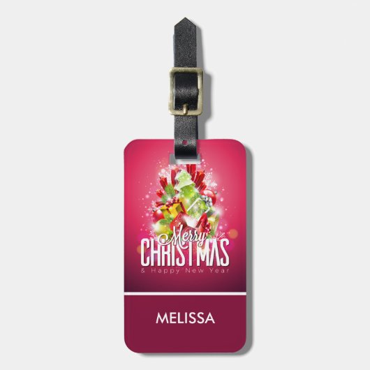 赤モダンクリスマスグラフィックイラストレーション ラゲッジタグ (正面縦)