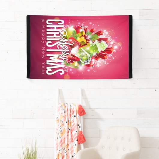 赤モダンクリスマスグラフィックイラストレーション 横断幕 (インサイチュ)