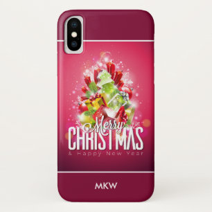 赤モダンクリスマスグラフィックイラストレーション iPhone X ケース