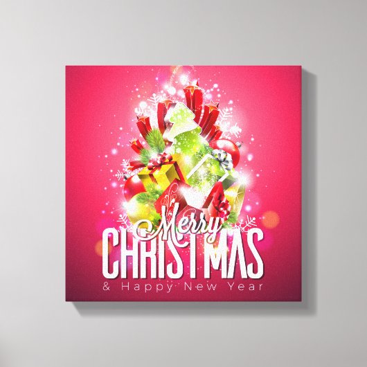 赤モダンクリスマスグラフィックデザインイラストレーション キャンバスプリント (正面)