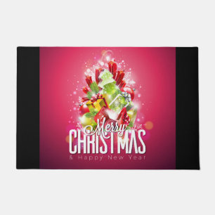 赤モダンクリスマスグラフィックデザインイラストレーション ドアマット