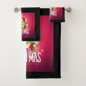 赤モダンクリスマスグラフィックデザインイラストレーション バスタオルセット (インサイチュ)