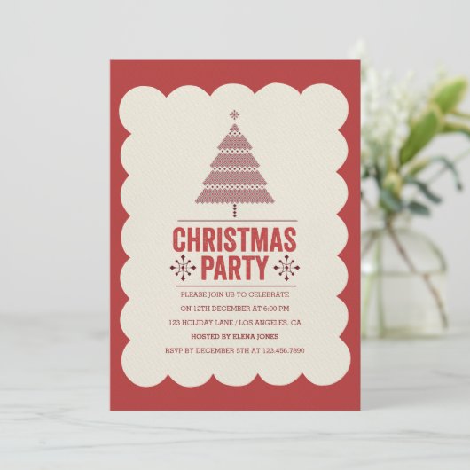 赤モダンクリスマスツリーパーティの招待状 招待状 (スタンド正面)