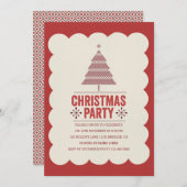 赤モダンクリスマスツリーパーティの招待状 招待状 (正面/裏面)
